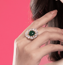 Load image into Gallery viewer, Silver Emerald Ring with Swarovski