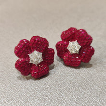 Load image into Gallery viewer, ruby flower earrings