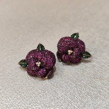 Load image into Gallery viewer, dark pink flower earrings