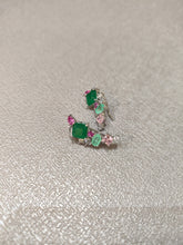 Load image into Gallery viewer, Green Pink Bali Earrings in Silver Plating