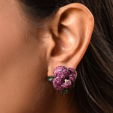 Load image into Gallery viewer, dark pink flower earrings
