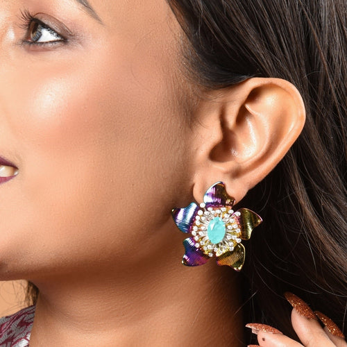 multicoloured flower earrings