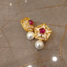 Load image into Gallery viewer, Mother of Pearl Ruby Earrings