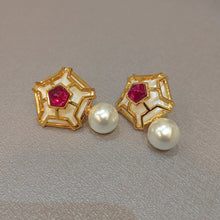 Load image into Gallery viewer, mother of pearl earrings in ruby