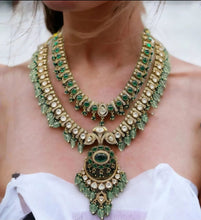 Load image into Gallery viewer, Royal Emerald Double Layered Polki Necklace