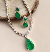 Load image into Gallery viewer, Emerald Necklace with Earrings