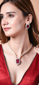 Ruby Diamond Necklace in Gold Plating