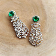 Load image into Gallery viewer, Emerald Swarovski Earrings in Silver