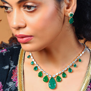 Royal Emerald Queen Necklace in Gold Plating (ISHA 036)