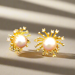 Golden Flower Pearl Studs