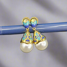 Load image into Gallery viewer, Enamel Pearl Earrings
