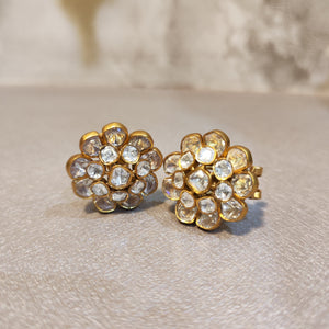 mossanite polki gold flower earrings