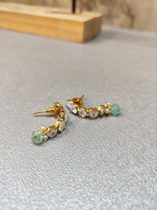 Polki Bali Earrings in Gold with Mint Green Beads