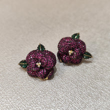 Load image into Gallery viewer, dark pink flower earrings
