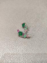 Load image into Gallery viewer, Green Pink Bali Earrings in Silver Plating
