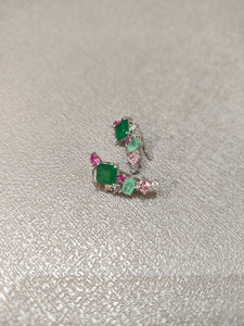 Green Pink Bali Earrings in Silver Plating