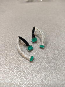 Black Green Silver Plated Earrings