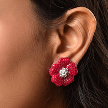 Load image into Gallery viewer, Red Flower Earrings in invisible Setting
