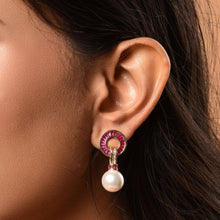 Load image into Gallery viewer, Ruby Ring Earrings in Gold and Pearl
