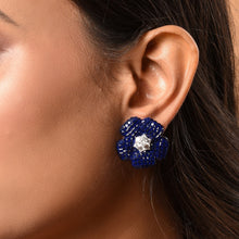 Load image into Gallery viewer, Blue Flower Earrings in Invisible Setting
