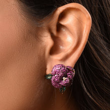 Load image into Gallery viewer, dark pink flower earrings
