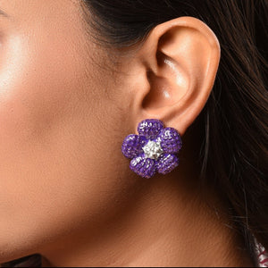 Lavender Flower Earrings in Invisible Setting