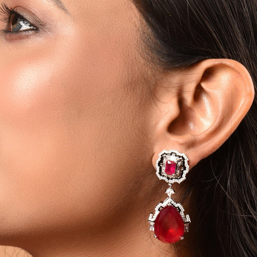 ruby silver earrings