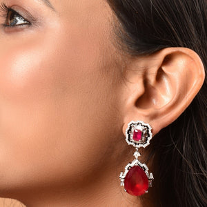 Ruby Earrings in Silver Plating with black enamel