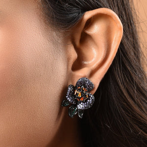Purple Flower Earrings in Black Rhodium