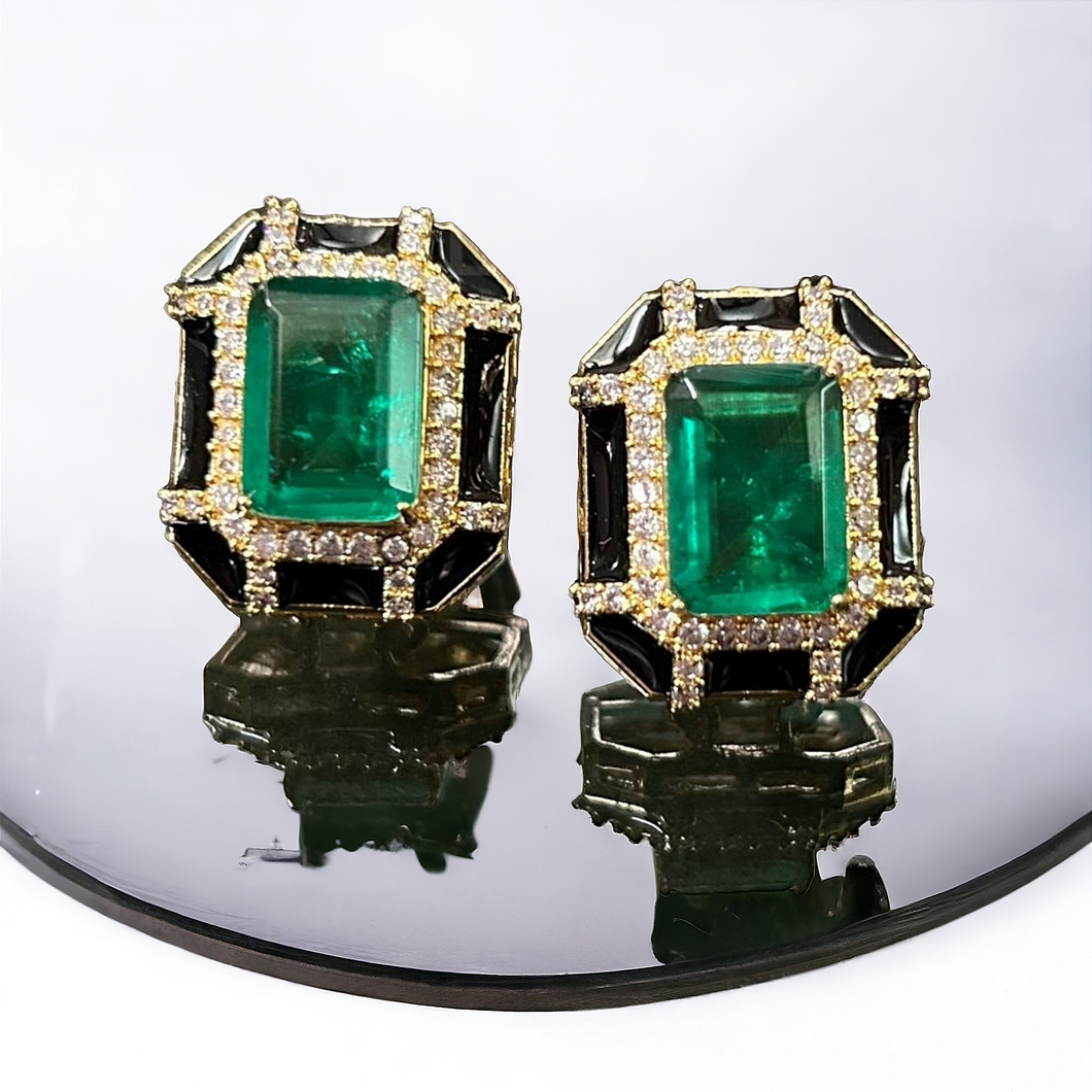 Emerald Studs with Black Meena