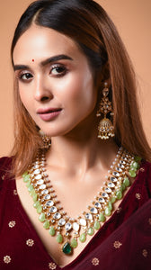 Polki Raani Haar with Emerald and Flurites