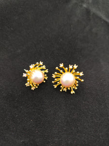 Golden Flower Pearl Studs