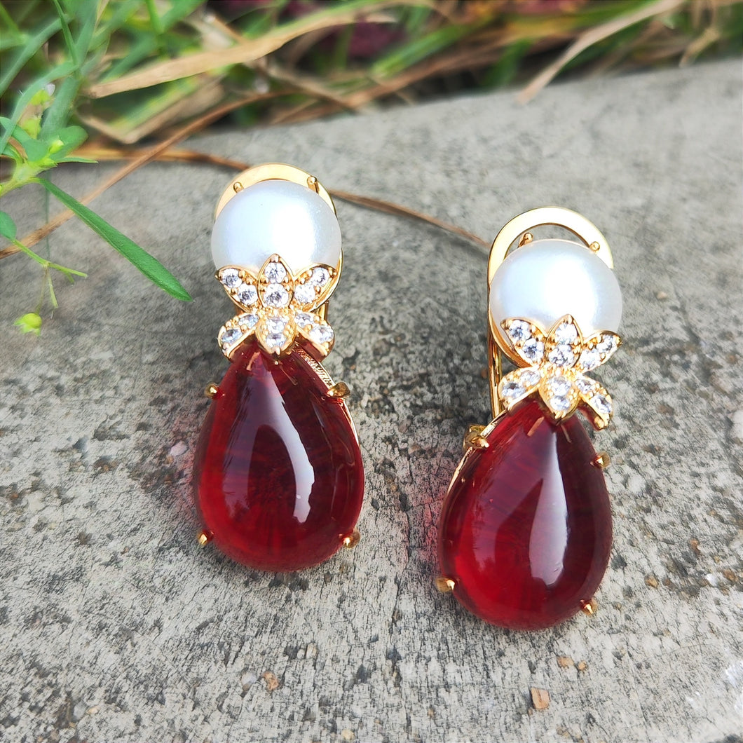 Ruby Pearl Gold Earrings