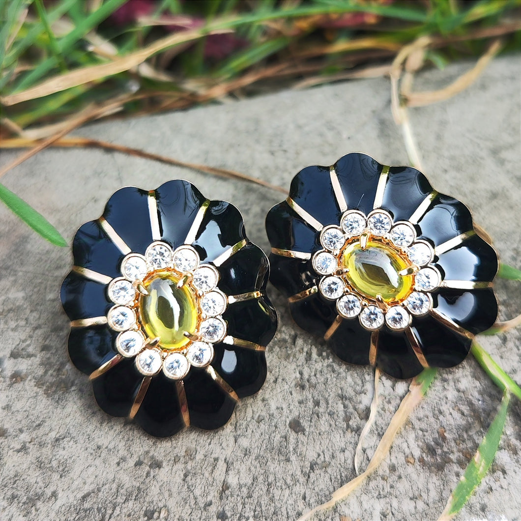 Black Gold Yellow Earrings