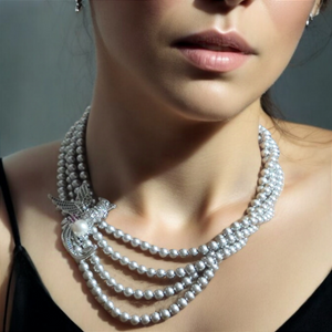 Phoenix Bird Grey Pearl Necklace