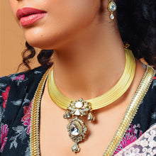 Load image into Gallery viewer, Hand Wired Golden Necklace with Polki Pendent in Antique Gold (ISH 039)
