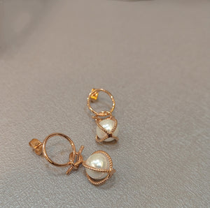 Rose Gold Cross Pearl Earrings