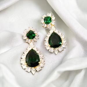 Emerald Green Diamond Earrings in Gold