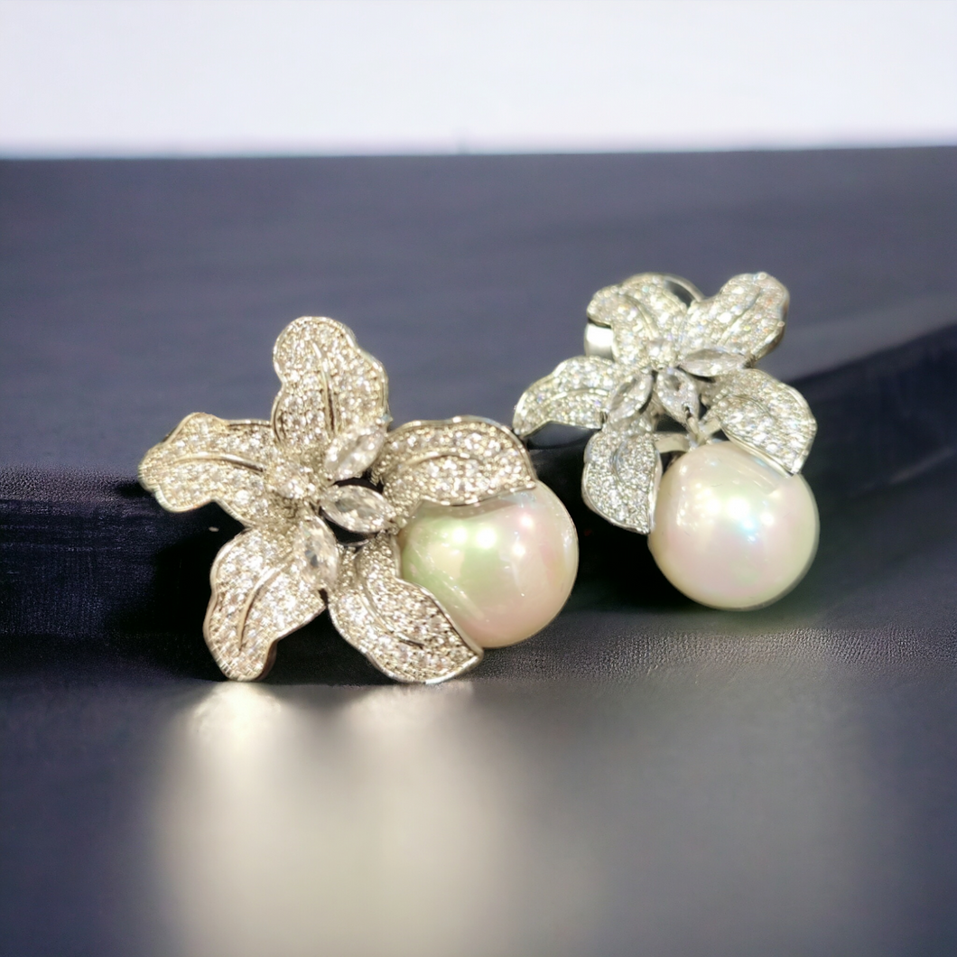 Silver Flower Diamond Earrings