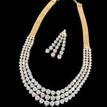 Load image into Gallery viewer, Triple Line Solitaire Necklace in Carat Plating with Jaali Chain
