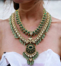 Load image into Gallery viewer, Royal Emerald Double Layered Polki Necklace
