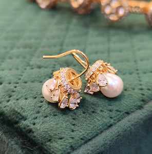 Golden Pearl Diamond Bali Earrings