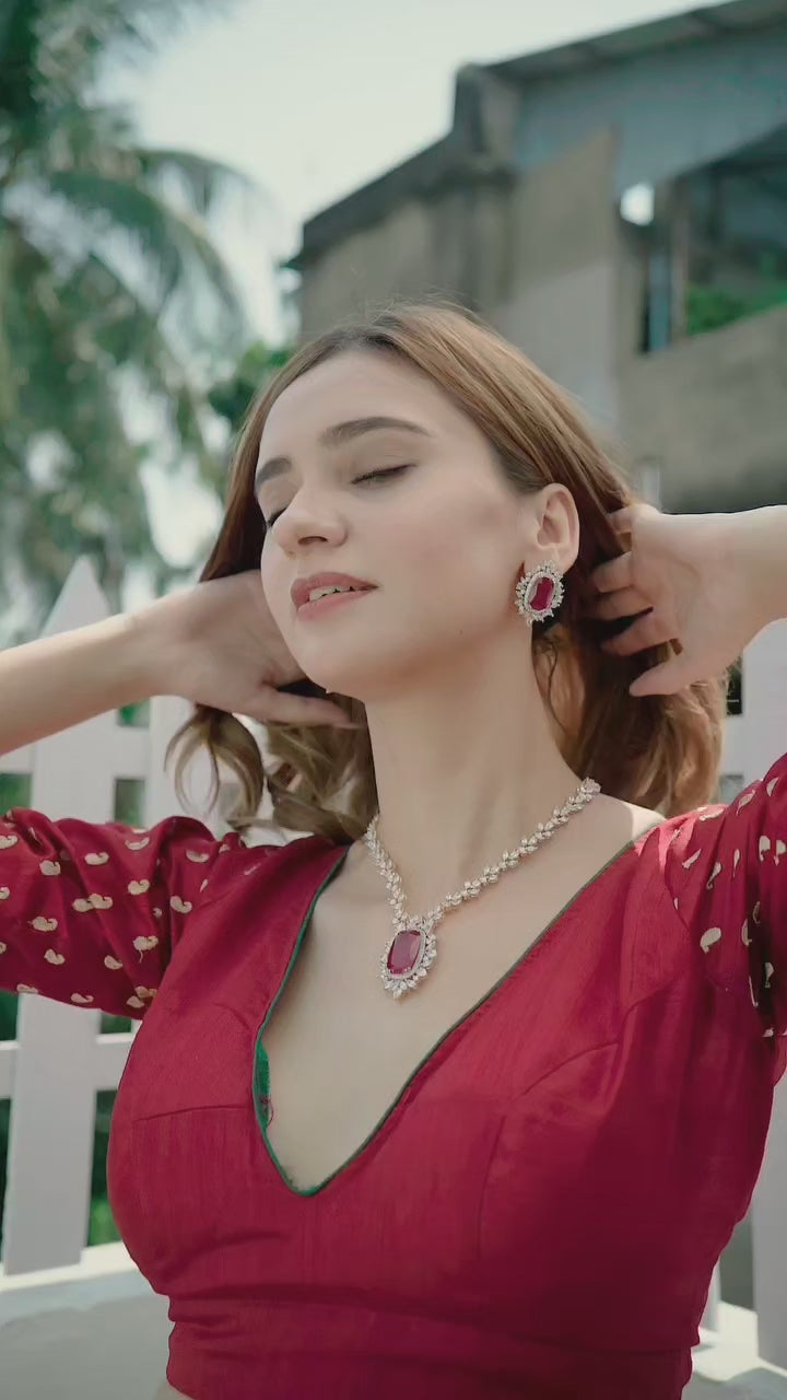 Ruby Diamond Necklace in Gold Plating