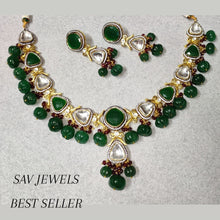 Load image into Gallery viewer, Green Polki Beads Set
