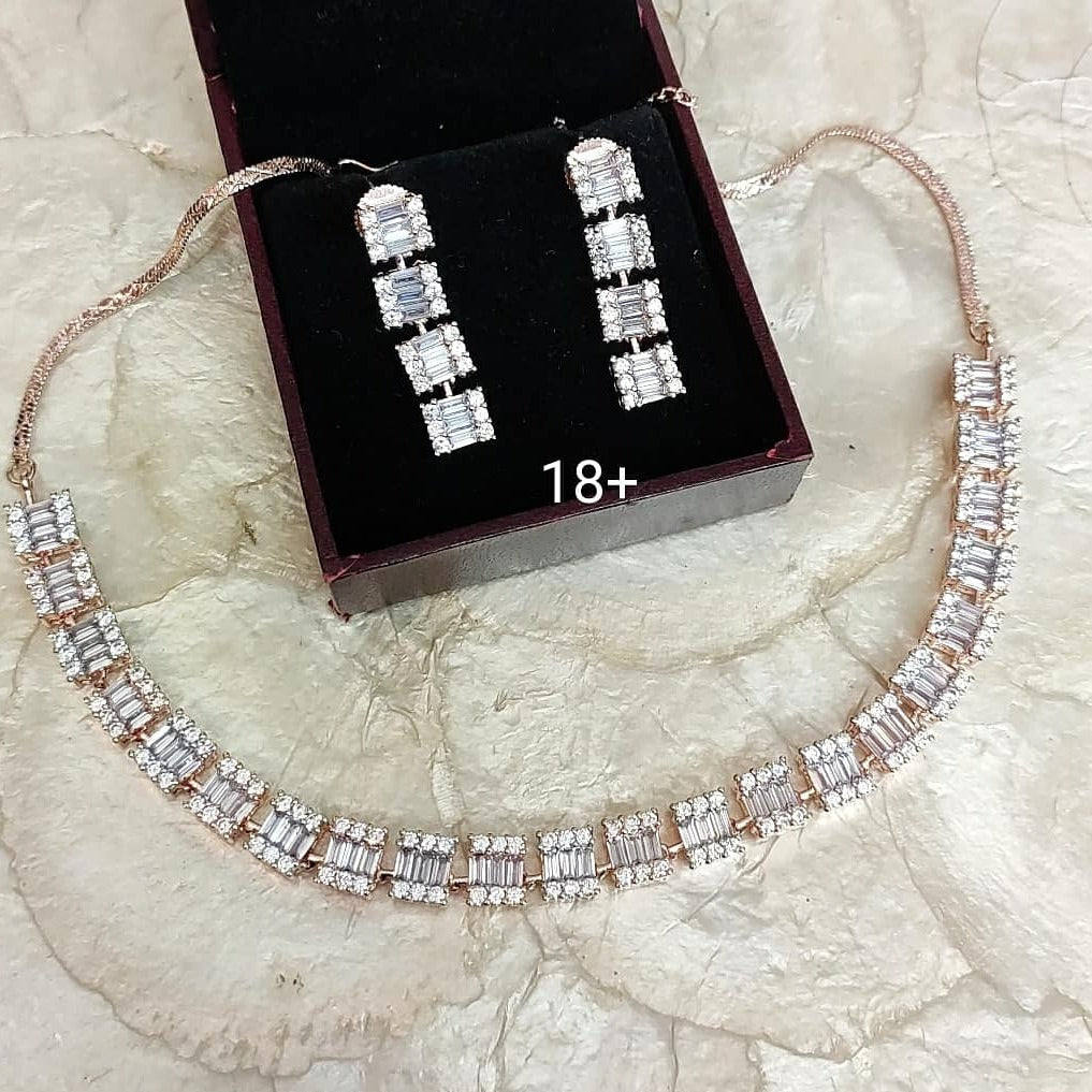 14k Rose Gold Plated Simulated Diamond Tennis Necklace Bracelet Earrings Set  | eBay