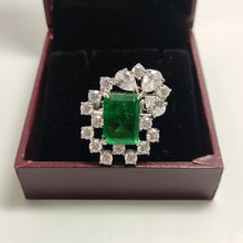 Load image into Gallery viewer, Silver Ring with Emerald Look Single Stone
