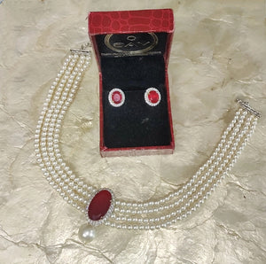 Ruby Pendent Pearl Set