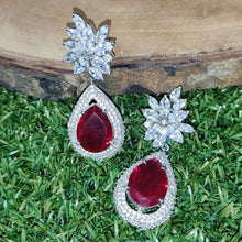Load image into Gallery viewer, Red Stone Earrings in Silver Plating
