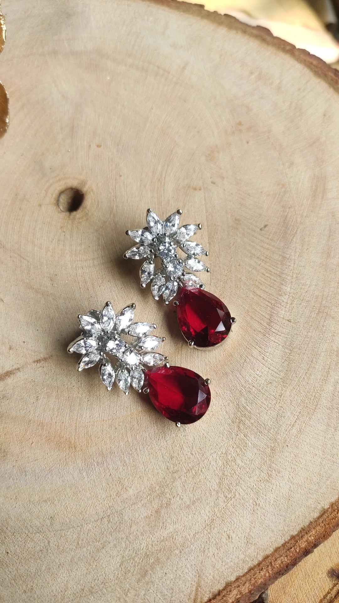 Red Party Wear Earrings Girls Women Artificial Jewellery Stone Studded  Earring Pearl Brass Drops  Danglers