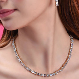 Korean Cz Diamond Sleek Necklace with Earrings